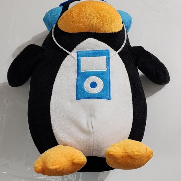 Large Penguin Listening to Music on Blue Headphones & iPod Plush Stuffed Animal - Picture 3 of 15